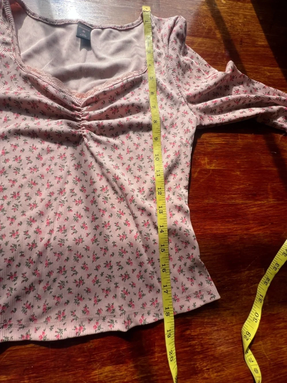 ROMWE Ditzy Floral Lace-Trim Long Sleeve Top Size S US 4 Pink Multi Cottagecore